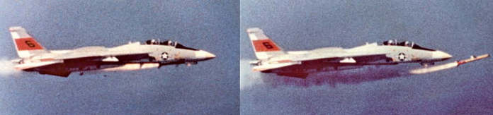 Фотографії, що показують проблемну ракету Sparrow на F-14 Tomcat, з пілотом Пітом Первісом