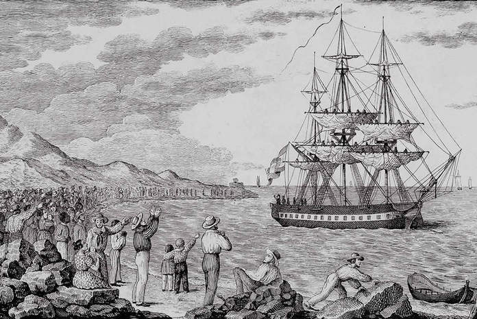 Корвет María Pita відправляється з порту Ла-Корунья в 1803 році. Гравюра Франсіско Переса.